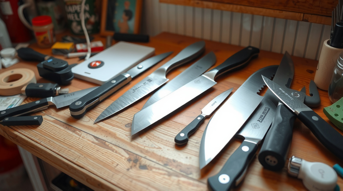 Différents types de lames de couteaux de cuisine en acier inoxydable et acier carbone