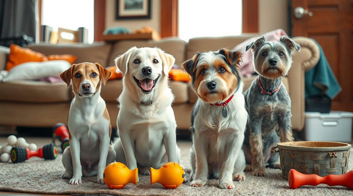 Différents types de pelages canins visibles sur plusieurs races de chiens