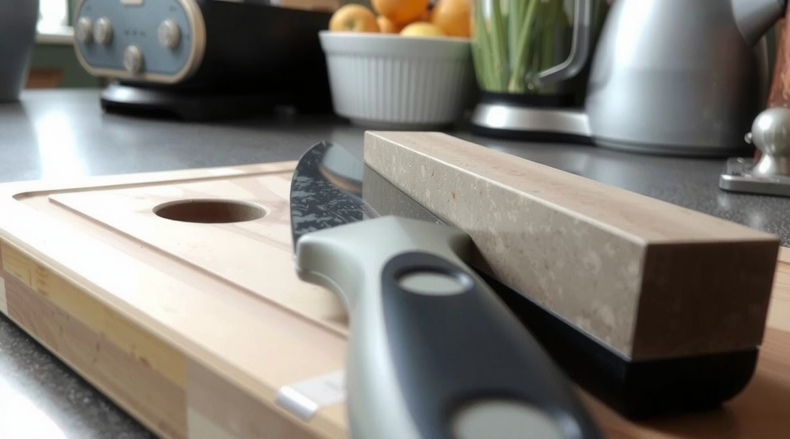 Gros plan sur l'angle d'affûtage d'une lame de couteau de cuisine